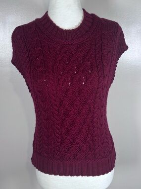 Aran Sweater Market Cable Knit 100% Wool Irish Short Sleeve Crop Sweater XS NEW